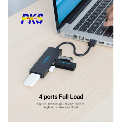 Bộ chia 4 cổng HUB USB 3.0 tốc độ cao hỗ trợ nguồn Micro USB chính hãng VENTION CHLBB