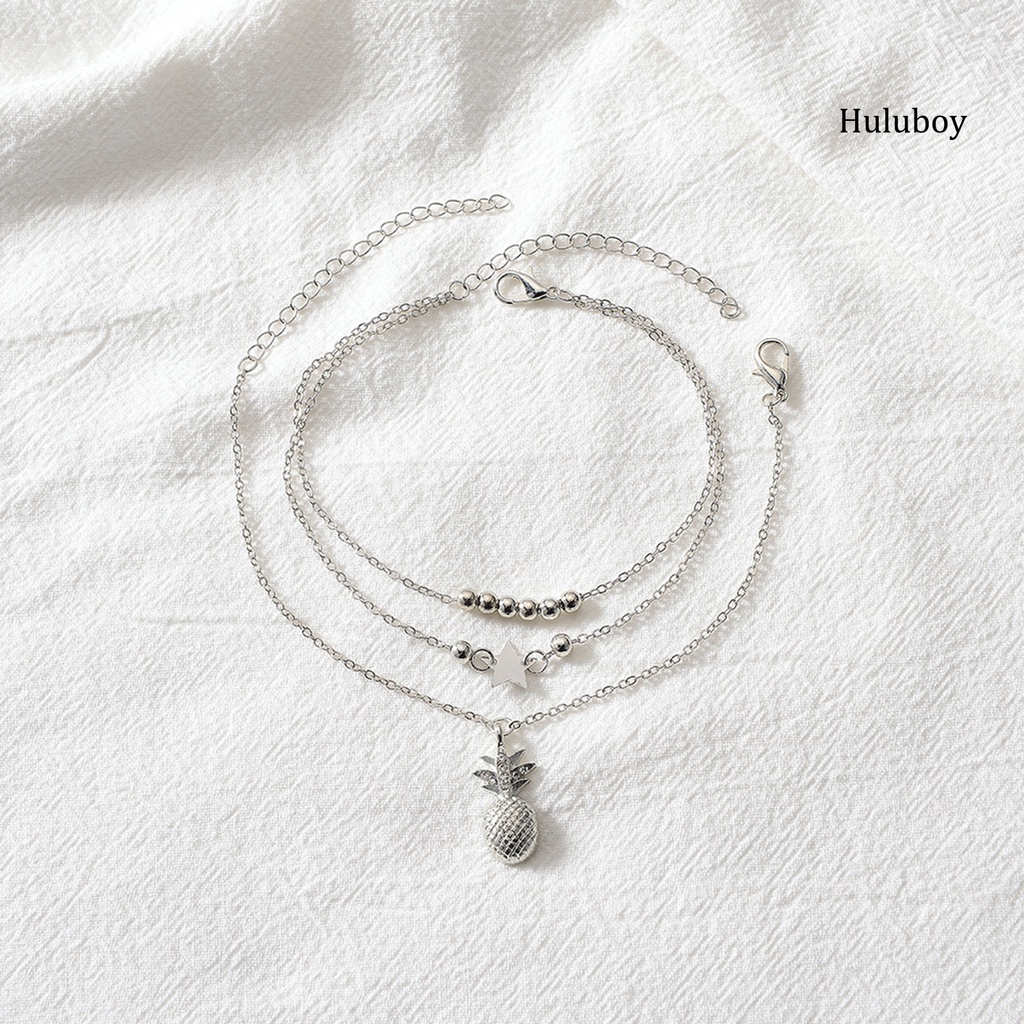 Set 2 Lắc Chân Hợp Kim Nhiều Lớp Đính Hạt Ngọc Trai / Ngôi Sao / Quả Dứa Thời Trang Đi Biển Cho Nữ