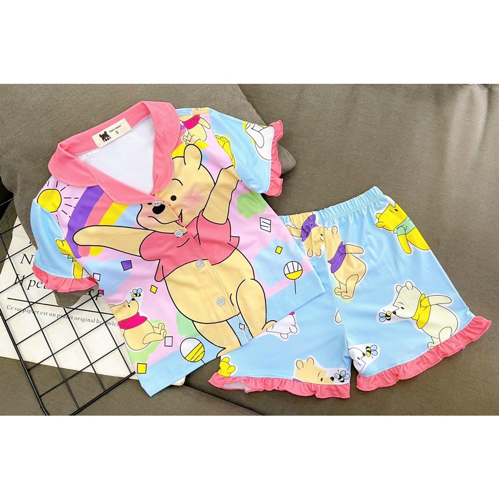 Bộ Đồ Pijama Bé Gái 11-48 Kg Set Quần Áo Trẻ Em Thun Lạnh Cao Cấp Làm Đồ Ngủ Pizama Hoạt Hình 3D Hot Trend Homie Kids