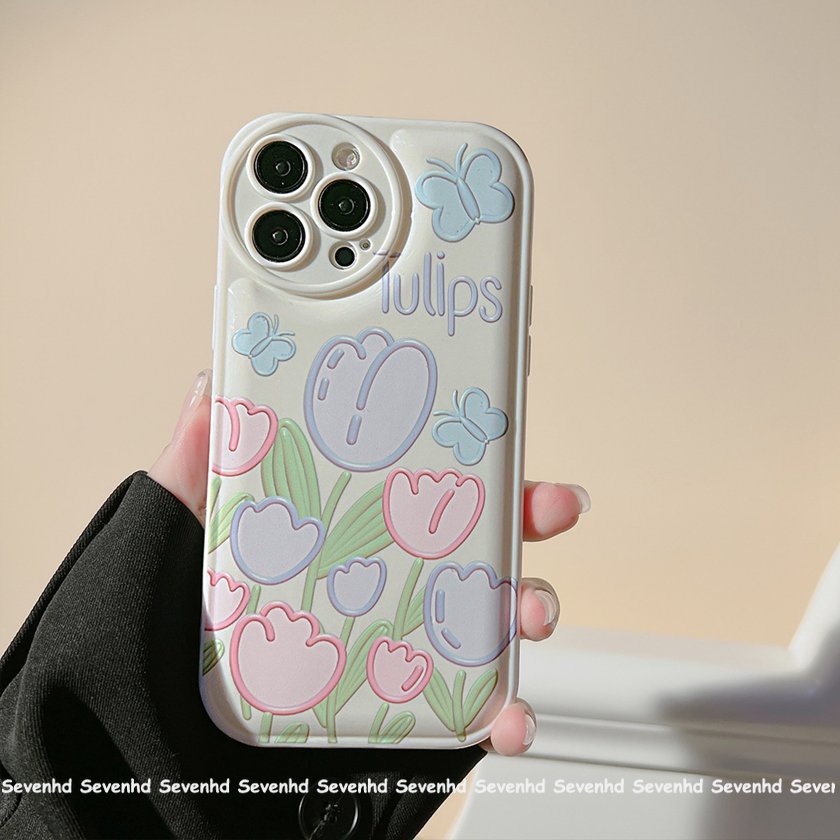 Ốp Điện Thoại Mềm Hình Hoa Tulip Mắt To Cho iPhone 14 13 12 11 Pro Max X XR Xs Max 8 7 6 6s Plus SE 2020