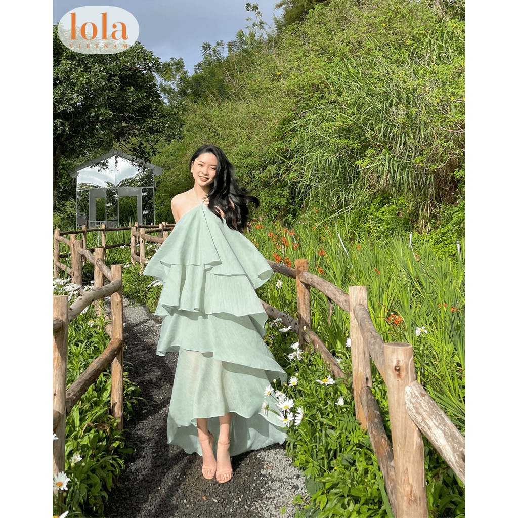 Đầm Maxi Đi Biển LOLA VIETNAM Thiết Kế Hở Lưng Cổ Yếm Dáng Xòe Du Lịch Dạo Phố Váy Nữ 3 Tầng Sang Chảnh DA07