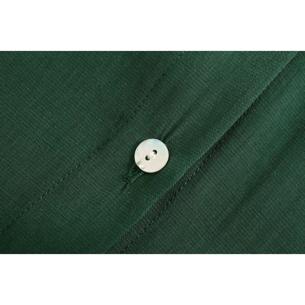 Áo Zara chemise xanh lá đậm mặc gầy AT1SMG42N8