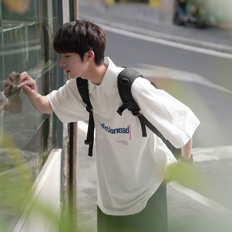 Áo Thun Polo Tay Ngắn Dáng Rộng Phong Cách Harajuku Nhật Bản Thời Trang Cho Nam
