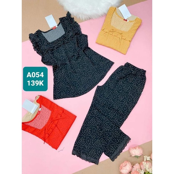 Bộ lụa mango quần 9 tấc màu đen
