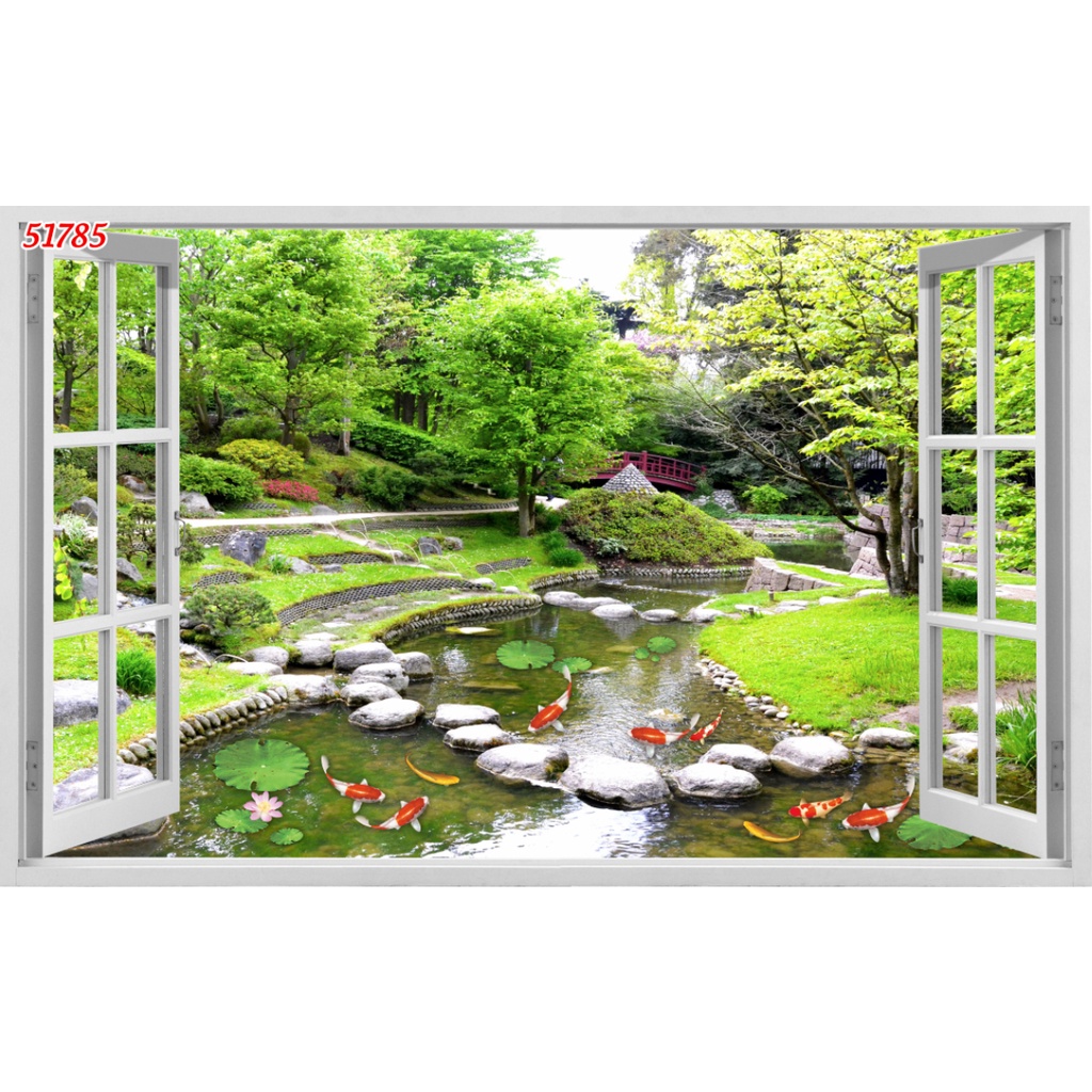 Tranh 3d dán tường cửa sổ hiện đại Chèn Chữ Miễn Phí