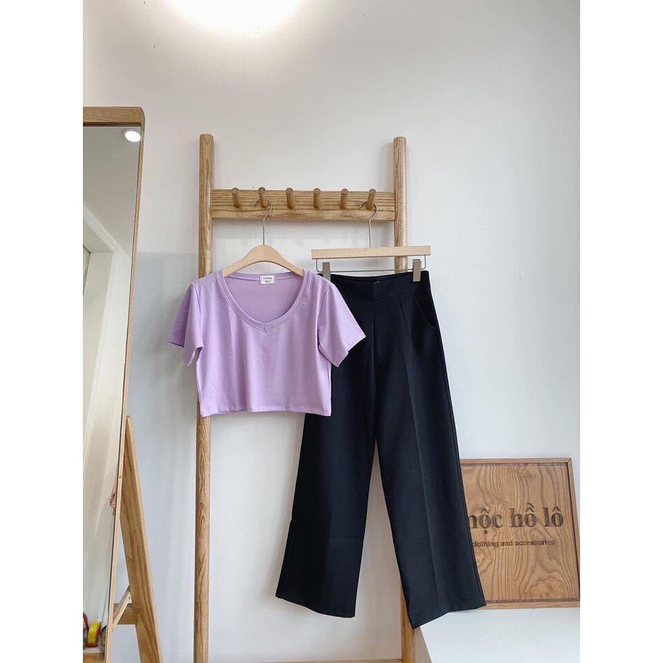 Áo croptop trơn cổ tim đơn giản