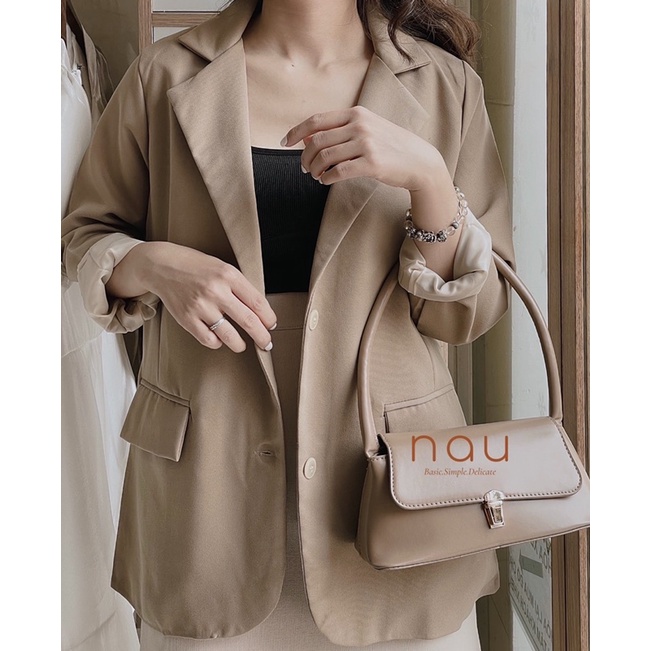 Áo blazer tay dài 2 lớp có túi vải siêu dày dặn màu Nâu - Đen - Hồng nude - Xanh - Kem | BigBuy360 - bigbuy360.vn
