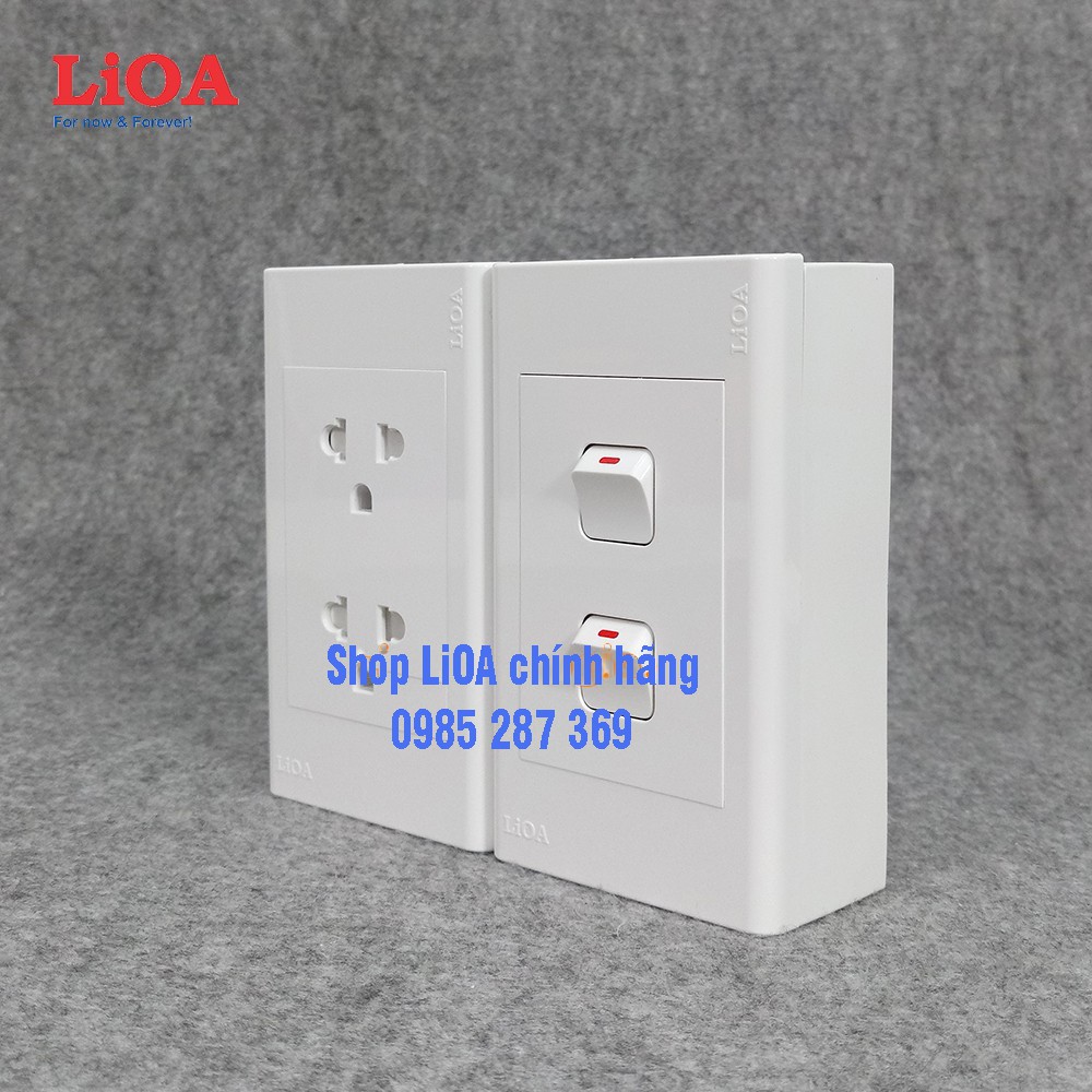 Combo ổ cắm điện đôi 3 chấu LiOA 16A 3520W + 2 công tắc điện - Lắp nổi