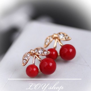 Khuyên tai cherry đính hạt lấp lánh trẻ trung