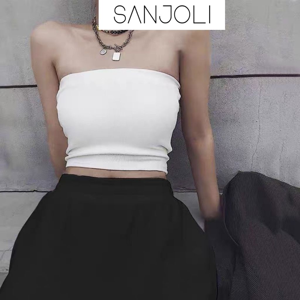 Áo ống croptop Sanjoli không dây kiểu ôm body sexy màu trắng đen AO012