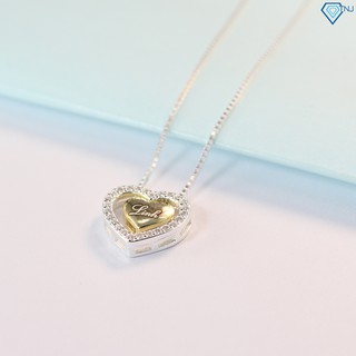 Dây chuyền bạc nữ, vòng cổ bạc nữ hình trái tim đôi đính đá tinh tế DCN0318