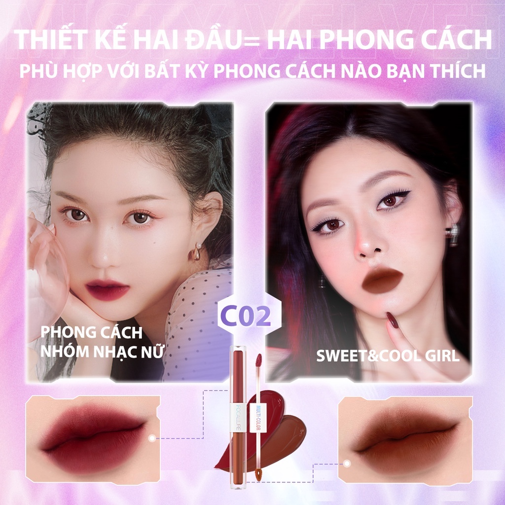 [Multi-color] Son môi FOCALLURE Dạng Lỏng 2 trong 1 siêu nhẹ chống nứt nẻ