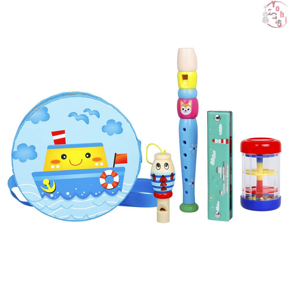 Bộ đồ chơi 8 kiểu 13 món gồm trống hai mặt/dùi/clarinet/còi hình cá và mưa/kèn acmônica/catanhet nhựa/ Maraca [yohi]