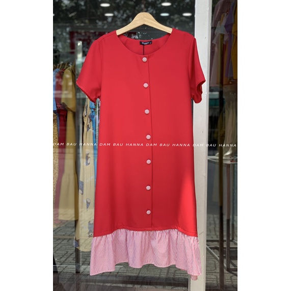 [HANNA] Đầm bầu công sở fom A dáng dài qua gối có size 80kg chất vải cao cấp thoáng mát mùa hè lên dáng gọn có 2 túi bên