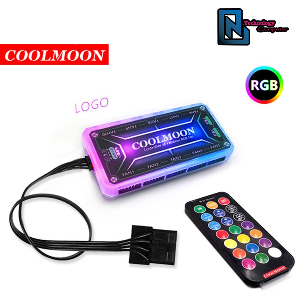 Bộ HUB Coolmoon Chia Thành 10 Cổng Fan LED 2 Cổng Dành Cho Dây LED RGB kèm điều khiển Bật Mở LED Điều Khiển Tốc Độ Quạt