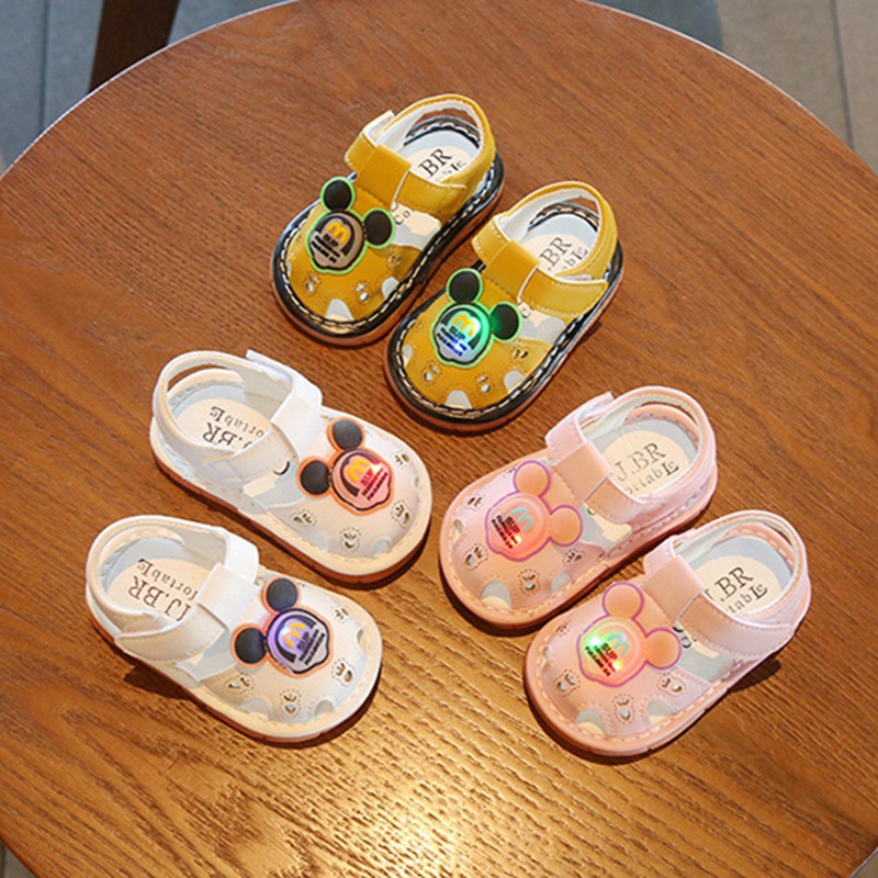 Giày Cao Su Tập Đi Có Đèn LED Hình Chuột Mickey Hoạt Hình Cho Bé 0-1 Tuổi