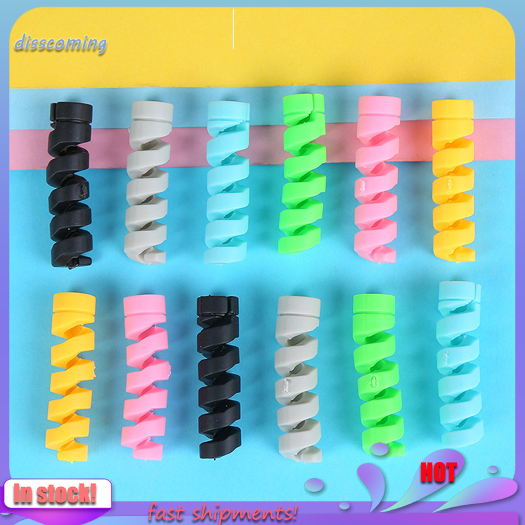 Set 10 Phụ Kiện Bảo Vệ Dây Cáp Sạc Bằng Silicon Mềm Nhẹ Hình Xoắn Ốc Thông Dụng