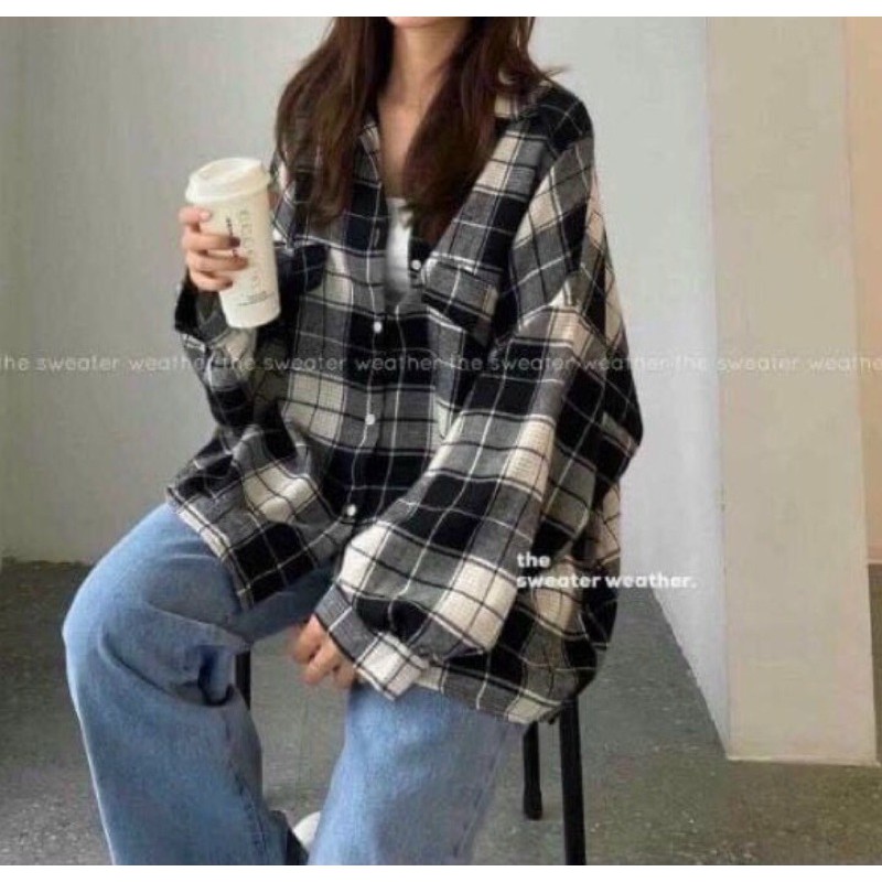 Áo Sơmi Nữ Kẻ Sọc Tay Bồng Korea