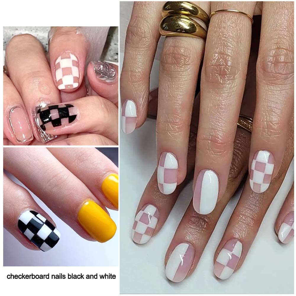 [Hàng mới về] Nhãn dán trang trí móng tay in họa tiết sọc caro/trăng/sao 3D màu trắng đen DIY