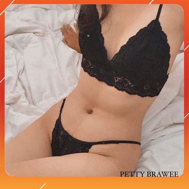 🍀QUÁ RẺ🍀 Bộ bralette áo crop đen phối quần dây quyến rũ