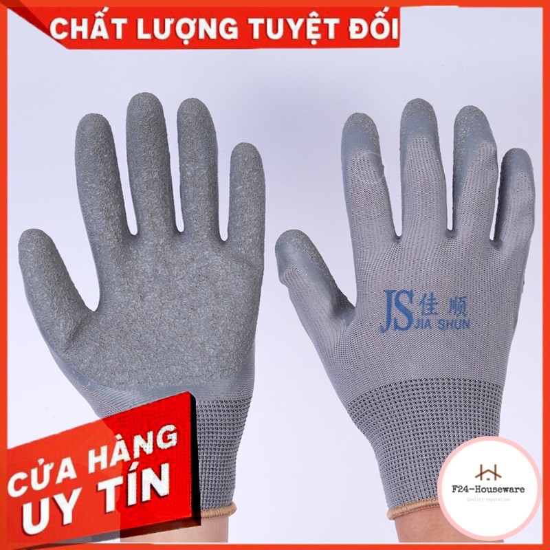 Găng tay JS xám phủ PU lòng bàn tay, chống trượt bảo hiểm lao động