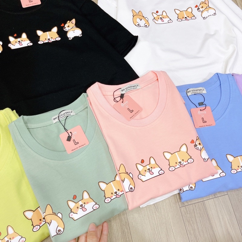 Áo Thun PHÔNG NAM NỮ UNISEX DOG CORGI CHÓ CÚN - Hình chụp thật