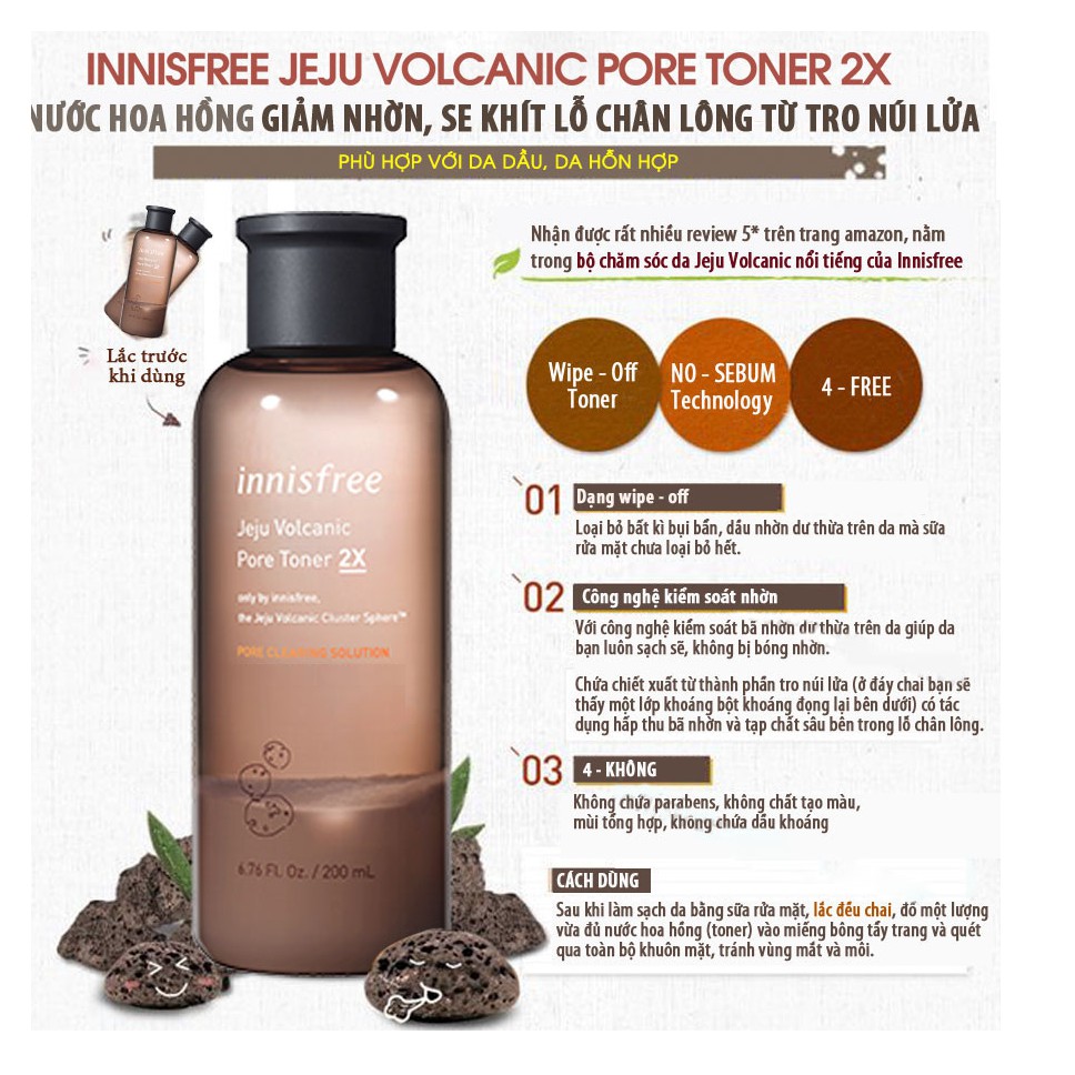 Nước Hoa Hồng Ngừa Mụn Đầu Đen Tro Núi Lửa Innisfree Jeju Volcanic Pore Toner Ex 200ml