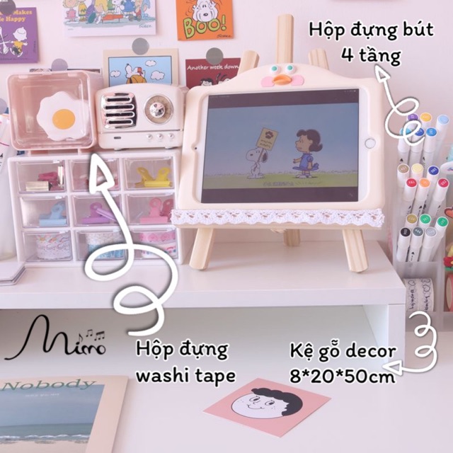 Kệ máy tính để bàn đa năng decor bàn học kệ gỗ dùng kê màn hình đặt trên bàn học, để sách vở