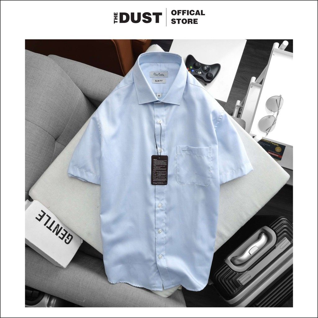 Áo sơ mi nam ngắn tay trơn cổ bẻ basic Pire Cadin NT, form slimfit vải cotton lụa chống nhăn