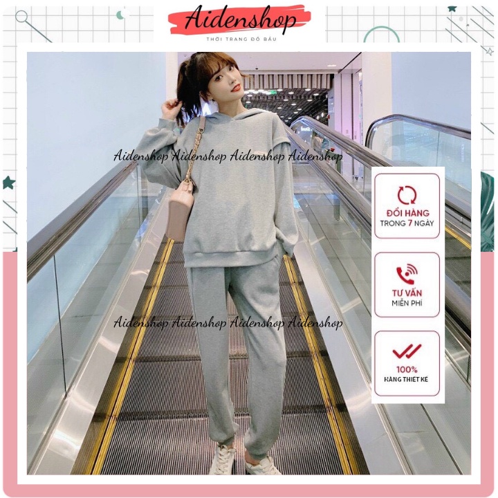 Bộ bầu thu đông chất nỉ Aidenshop Đồ bộ bầu mặc nhà dài tay