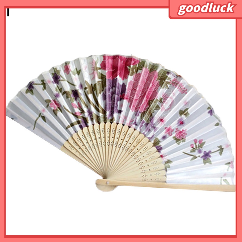 Quạt Xếp Cầm Tay Bằng Vải Satin Họa Tiết Hoa Trang Trí Tường