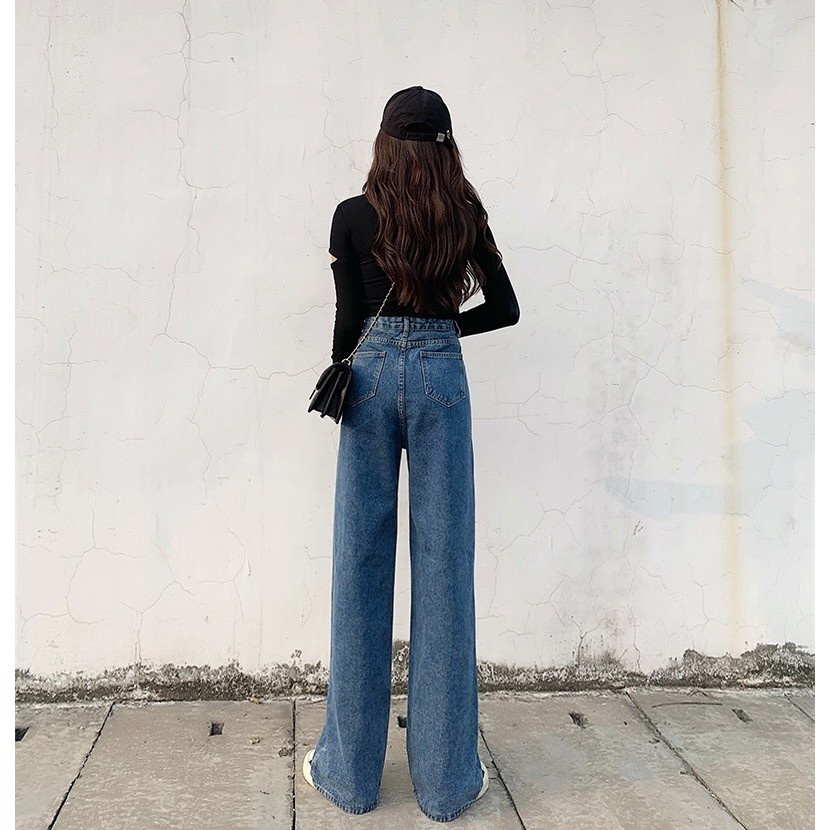 Quần Ống Rộng Nữ Dáng Suông Jeans Lưng Cao - Quần Jeans Ống Rộng Cá Tính Senorita