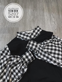 Bigsize Set đầm caro yếm đen S207