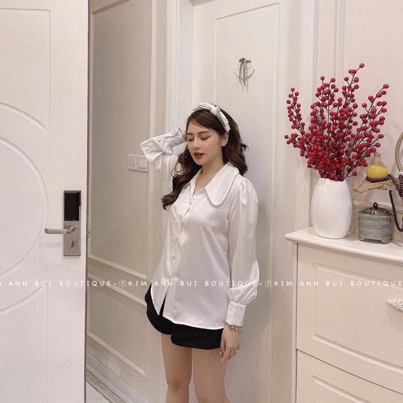 BÁN SỈ ÁO SƠ MI LỤA TRẮNG PHỐI CỔ VIỀN CHO NỮ