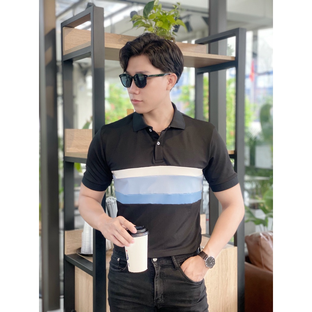 Áo polo nam cổ bẻ phối ngang 3 màu chất vải cá sấu Cotton xuất xịn,chuẩn form, sang trọng - thanh lịch TB01