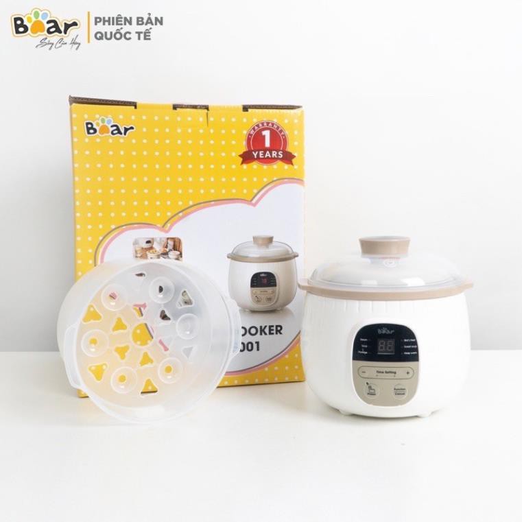 (CAM KẾT CHÍNH HÃNG - PHIÊN BẢN QUỐC TẾ BH 1 NĂM) NỒI BEAR 0,8L NẤU CHÁO ĂN DẶM, NINH, HẦM, CHƯNG YẾN CÁCH THUỶ 4 IN 1
