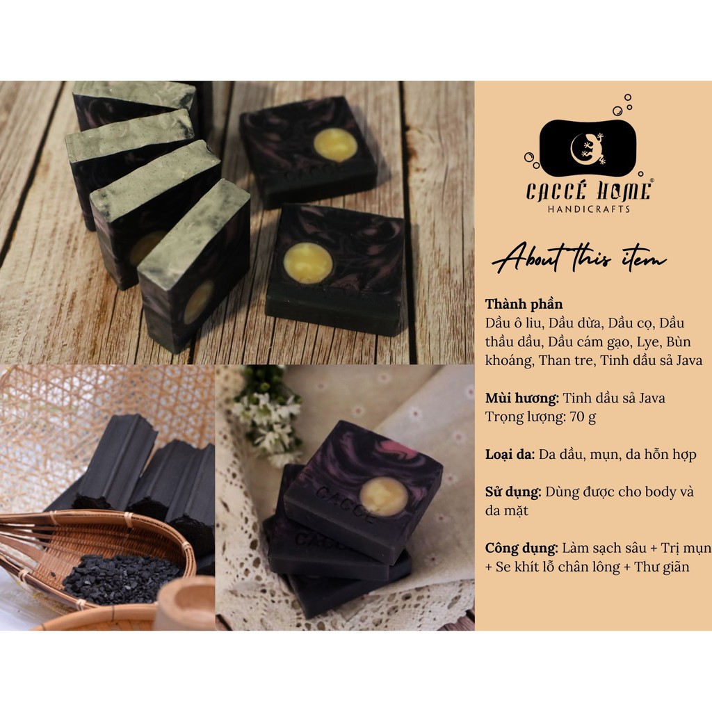 [HCM] Xà phòng da nhờn, mụn than tre hoạt tính La Luna Caccé Home (xà phòng thiên nhiên Handmade) | BigBuy360 - bigbuy360.vn