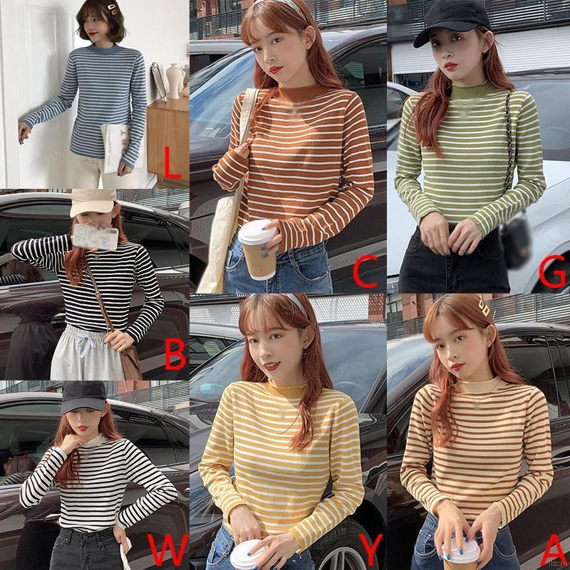 Áo Len Nữ Dài Tay Cổ Lọ Sọc Ngang Thời Trang Hàn