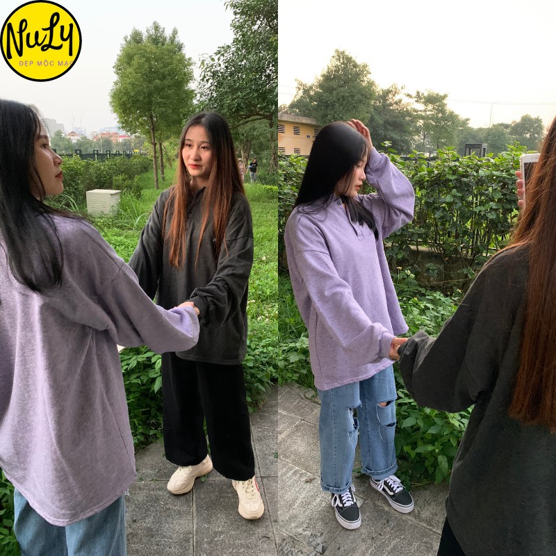 Áo nỉ bông Letters nữ chất xịn tay bồng form rộng Ulzzang cổ đức logo thêu Sweater