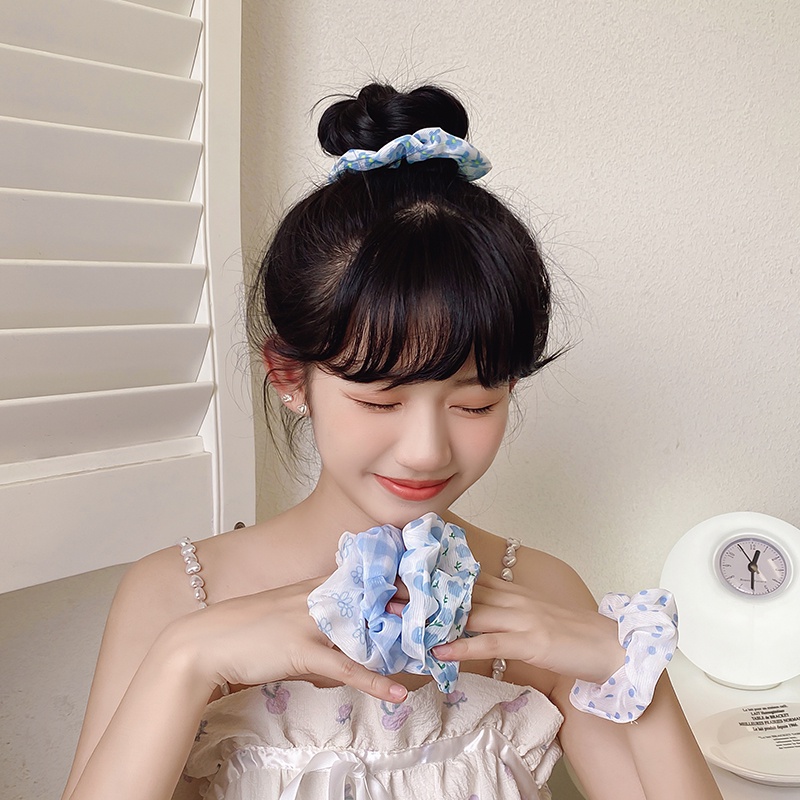 Dây Buộc Tóc Cao Su Co Giãn Họa Tiết Chấm Bi Màu Xanh Dương Xinh Xắn Cho Nữ