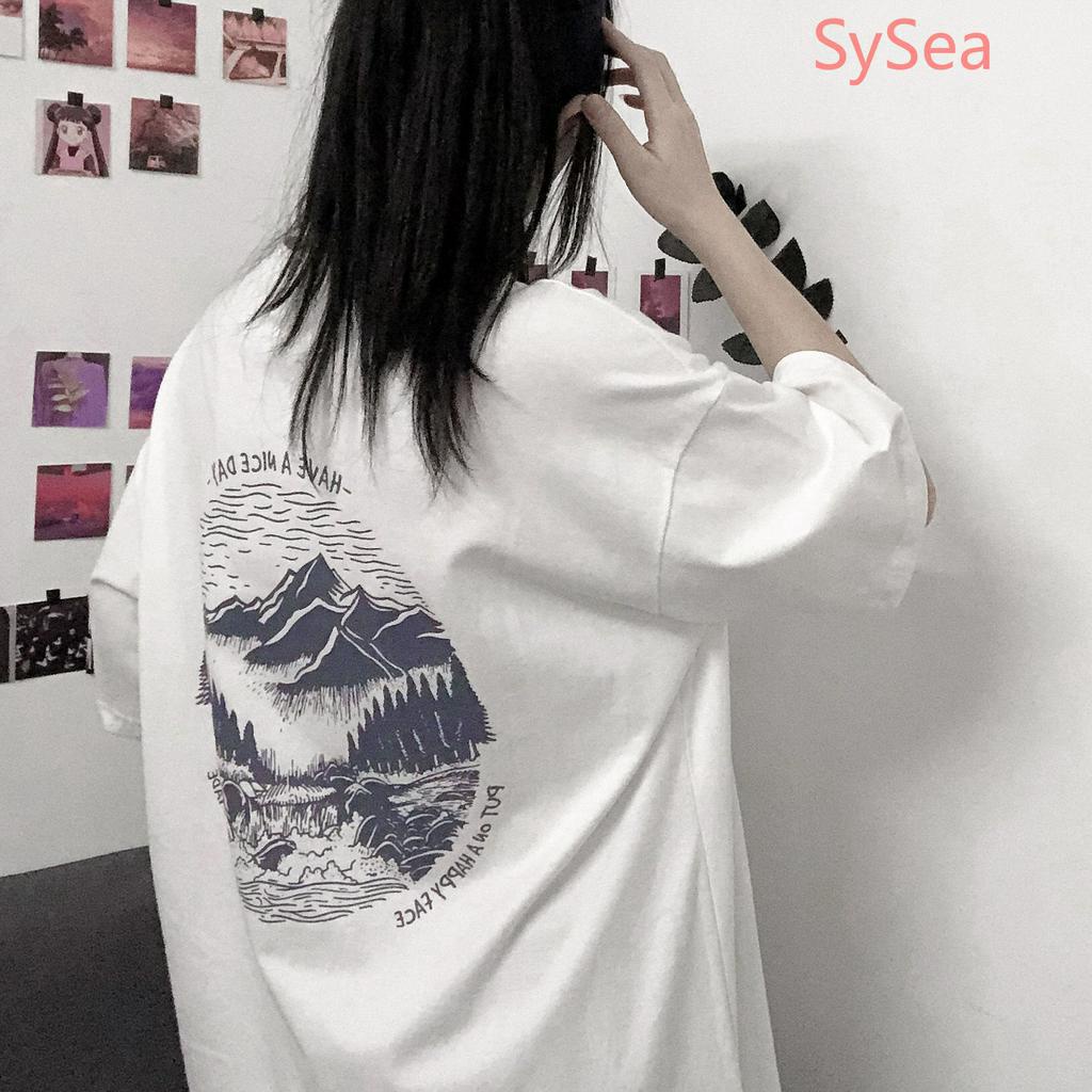 Áo thun tay lỡ dáng rộng in họa tiết thời trang hè cho nữ