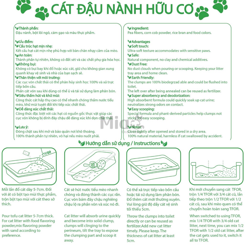 Cát Đậu Nành Hữu Cơ TFOR Cho Mèo Túi 6L Cát Hữu Cơ Ít Bụi An Toàn Bảo Vệ Môi Trường Có Thể Xả Bồn Cầu