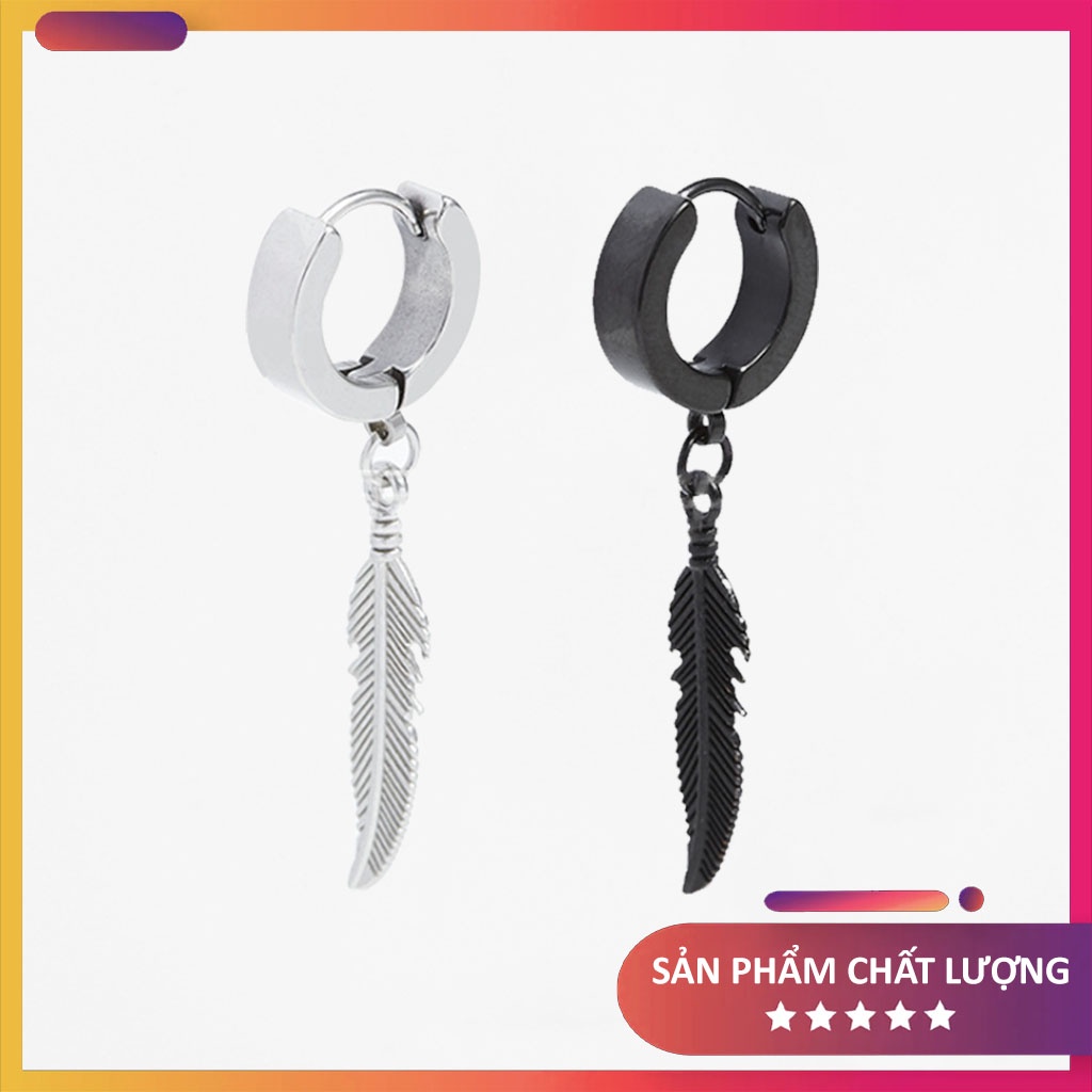 Khuyên tai hình lá cây, khuyên tai nam nữ đẹp, bằng thép titan siêu nhẹ, siêu bền không gỉ