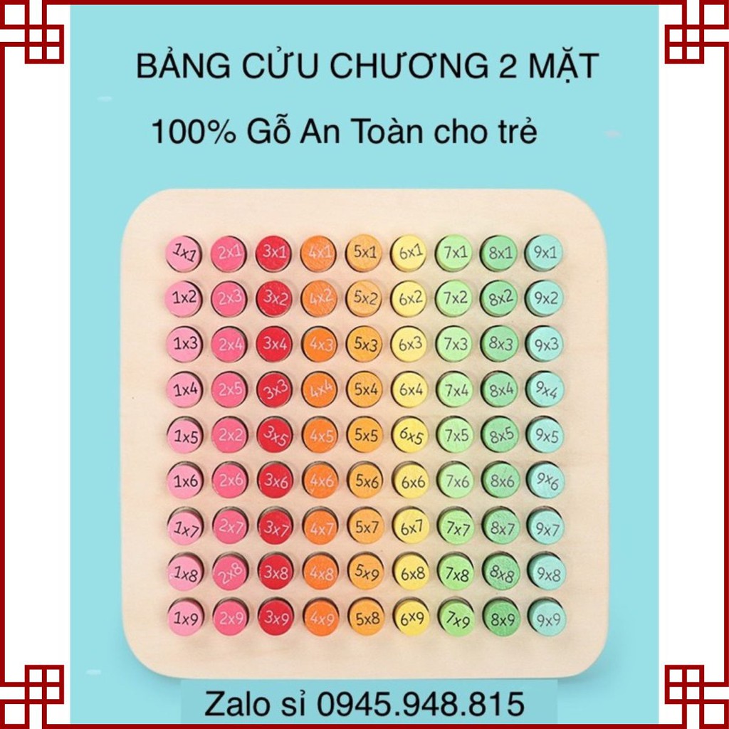 Bảng cửu chương 2 mặt 100% gỗ an toàn giúp con học thuộc nhanh, nhớ sâu