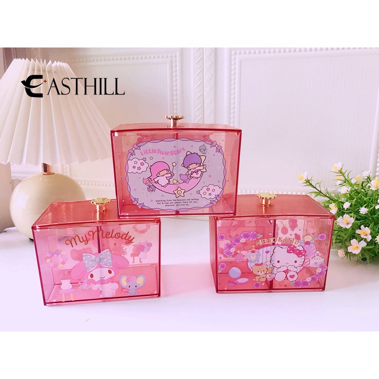 Hộp Đựng Tăm Bông / Mỹ Phẩm Để Bàn Họa Tiết Hoạt Hình Kuromi My Melody Kitty Cinnamoroll Dễ Thương