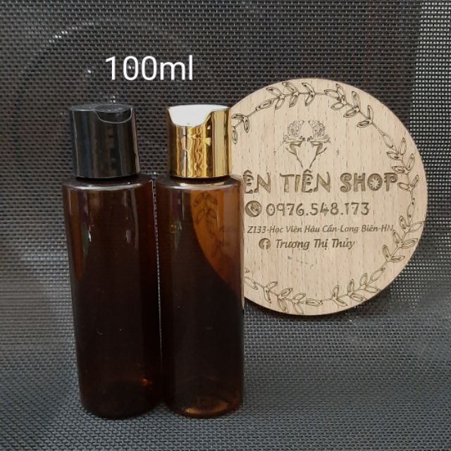 Chai nhựa nâu 100ml vai vuông nắp press