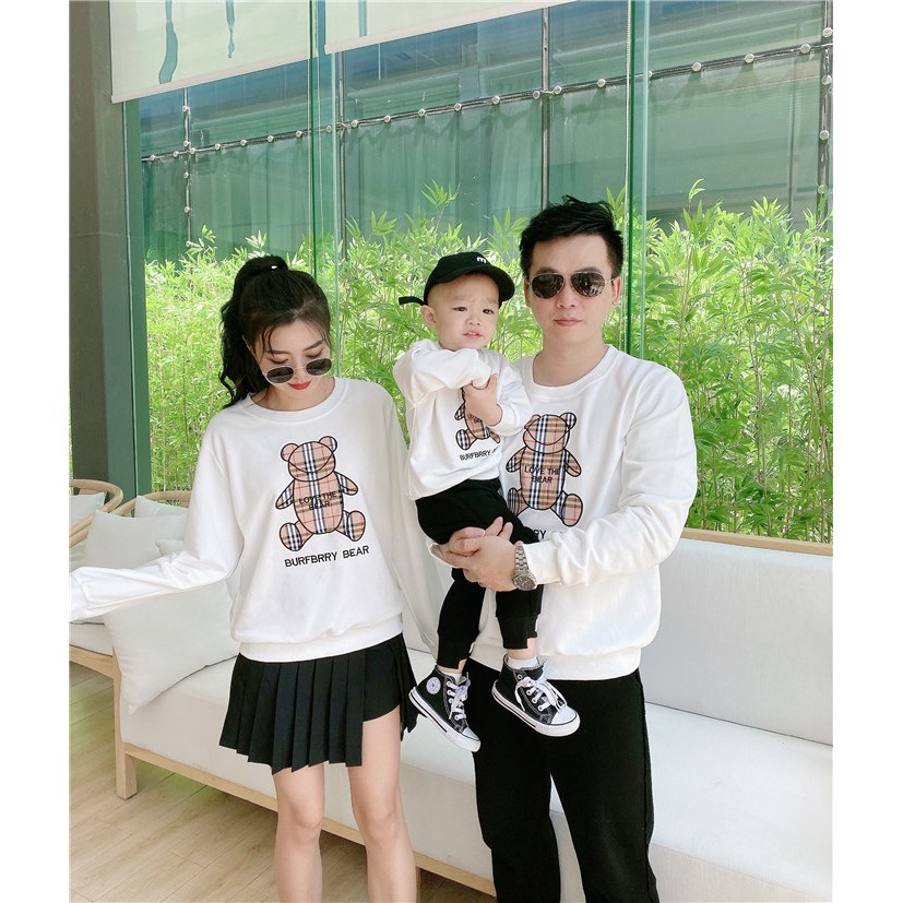 Áo hoodie gia đình Familylove - Áo khoác hoodie họa tiết gấu Burrbery đáng yêu chất liệu nỉ da cá cao cấp