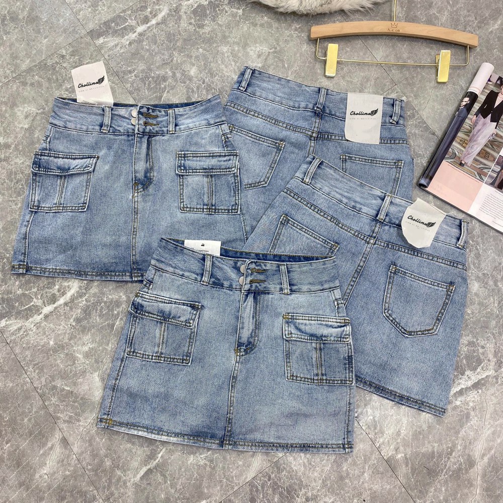 Chân Váy Jean 2 Nút Túi Hộp 2 Màu Xanh Và Đen Khói - 504 | BigBuy360 - bigbuy360.vn