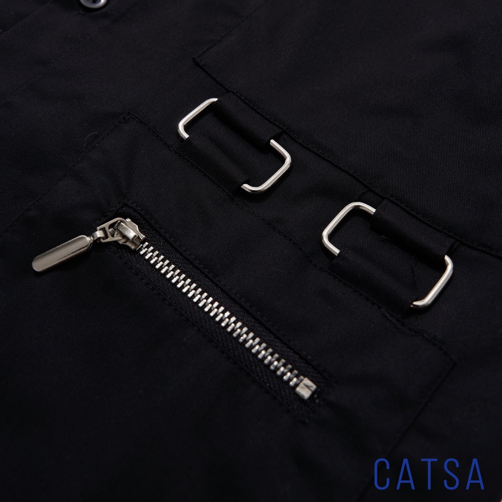 Áo sơ mi nam tay ngắn màu trắng phối móc khóa độc đáo, thấm hút mồ hôi, thoáng mát CATSA ASN166 - ASN167