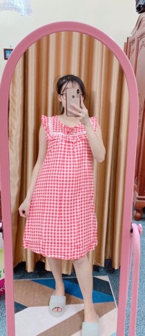 Váy lanh bầu nơ cổ